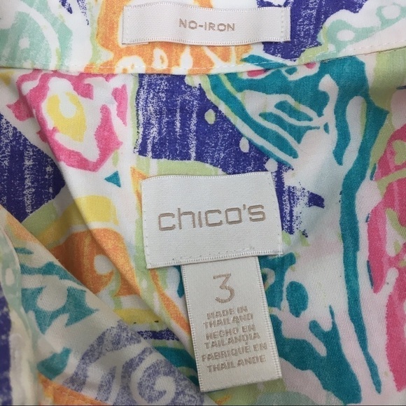CHICO’S Shacket Top Button Front Tie Front No Iron Floral Tropical Size 16 XL - Picture 8 of 12